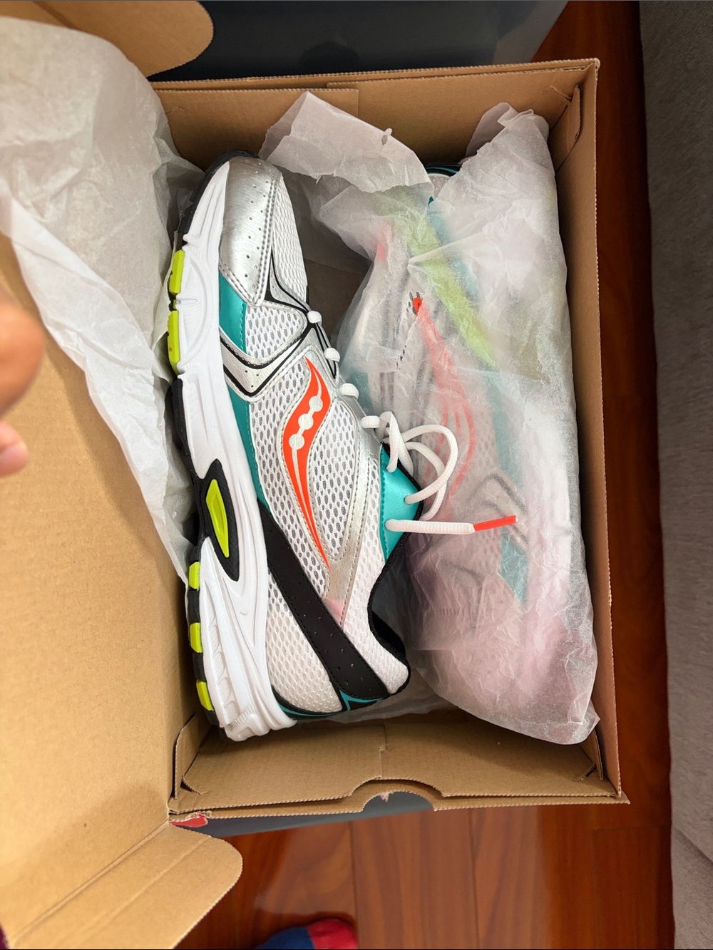 Saucony Men's White Teal Orange Neon Yellow Running Shoes